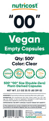 Nutricost vegan empty capsules size 00: third-party tested for purity and safety.