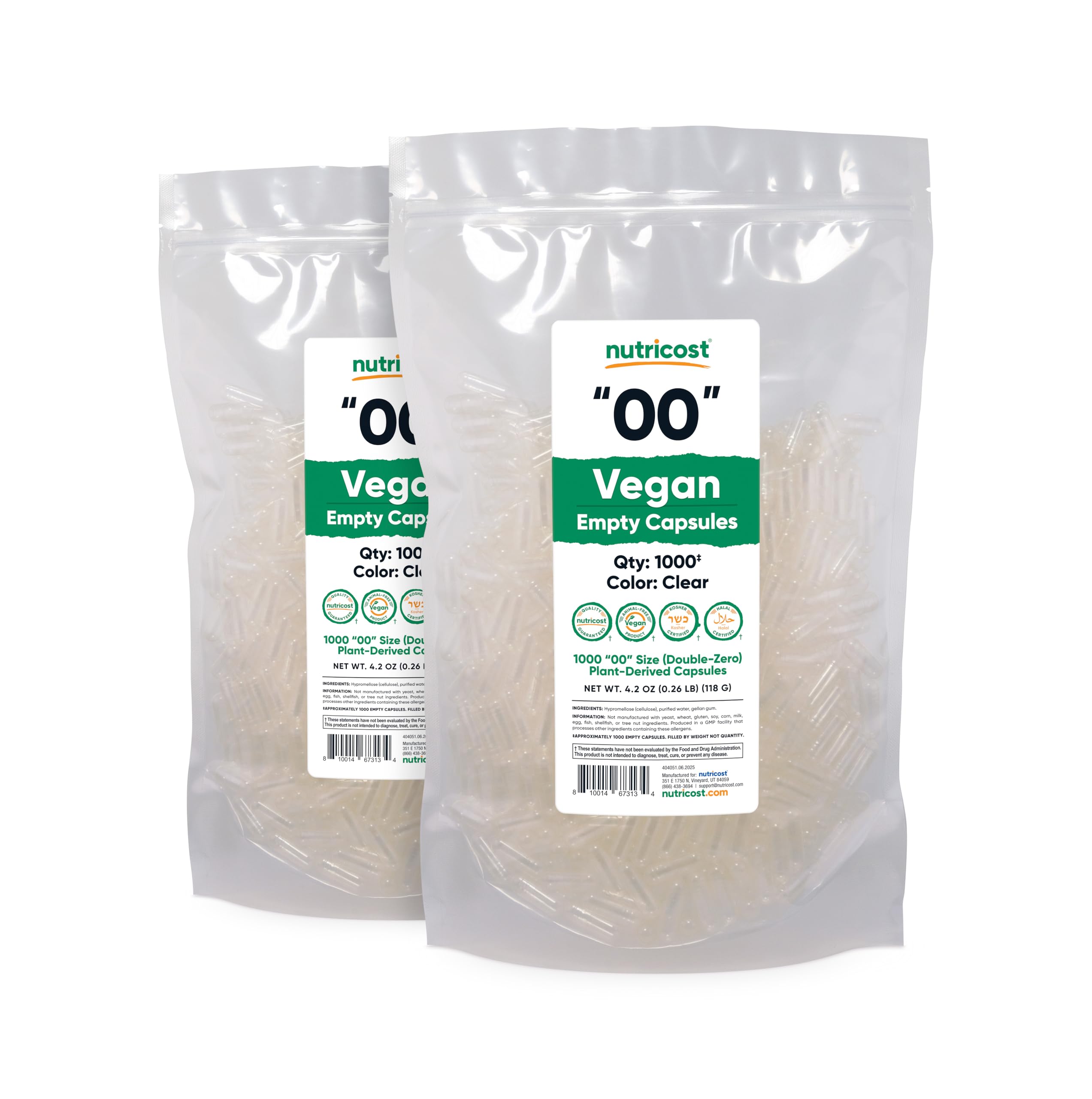 Nutricost vegan capsules with Kosher and Halal certifications for broad dietary support