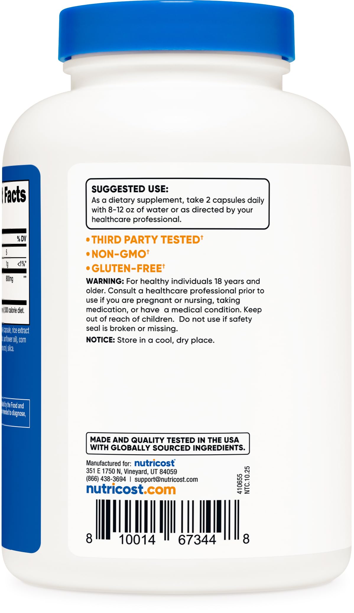 Nutricost Bamboo Extract vegan, non-GMO, gluten-free label supports dietary choices.