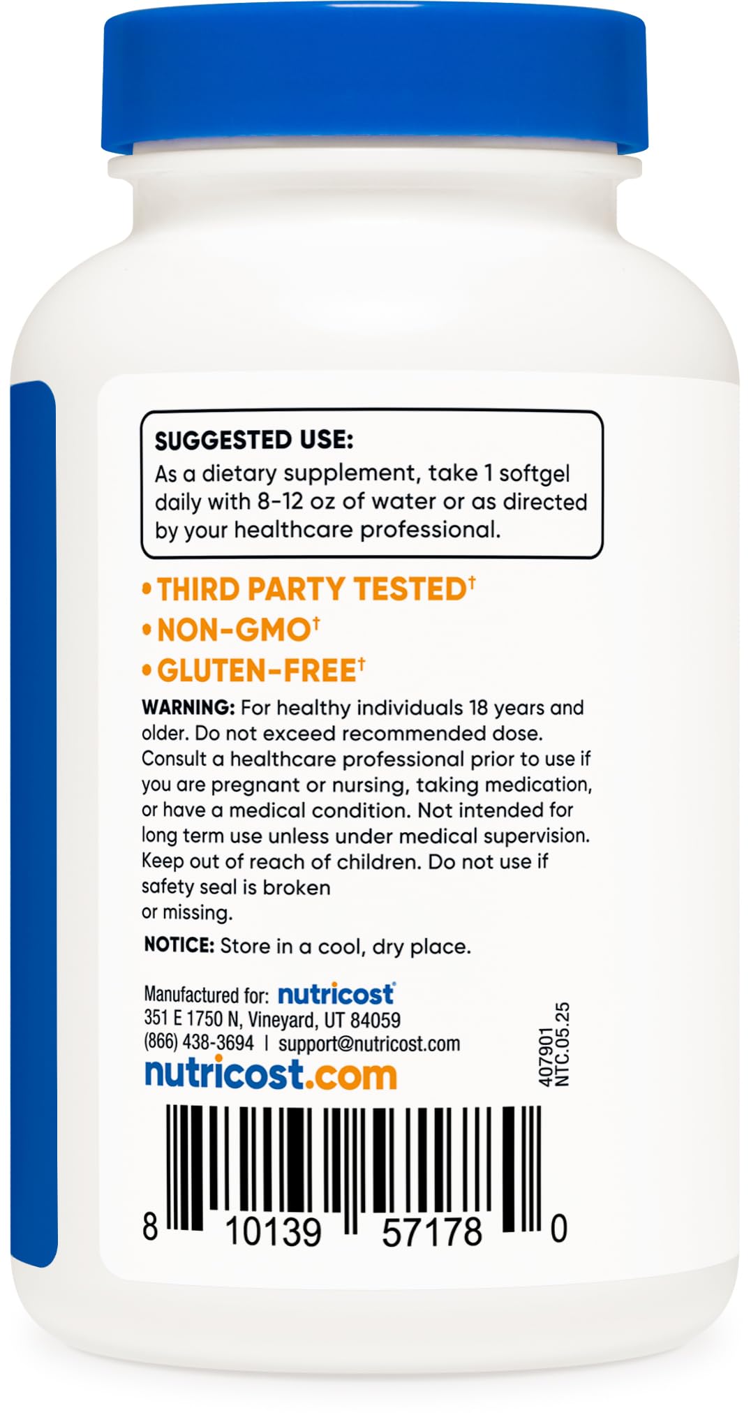 Bottle contains 500 softgels for long-term use