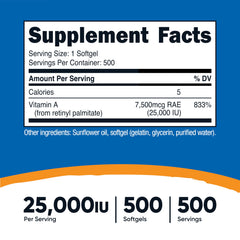 Nutricost Vitamin A softgels closeup highlighting easy-to-swallow capsules.