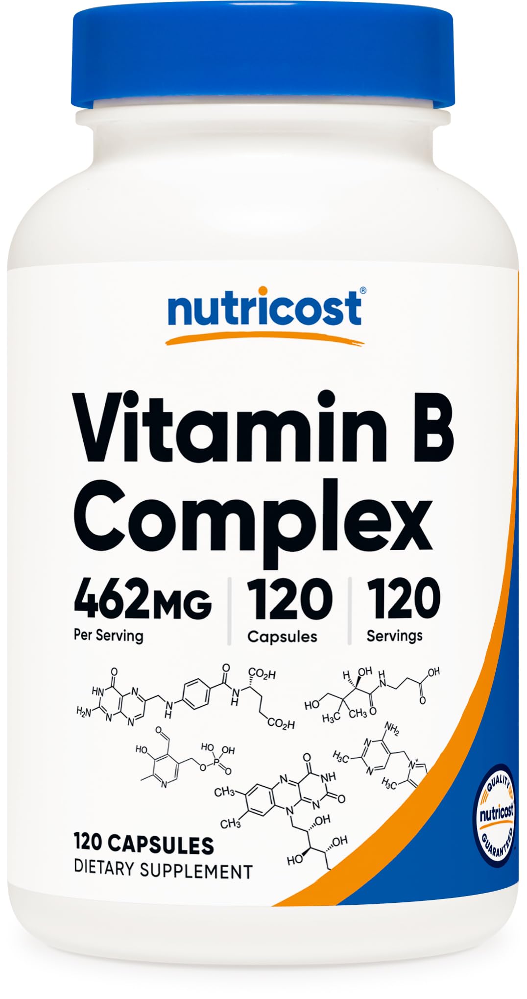 Nutricost Vitamin B Complex 462mg bottle front for daily energy support.