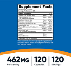 Nutricost Vitamin B Complex 462mg capsules closeup, veggie capsules easy to swallow.