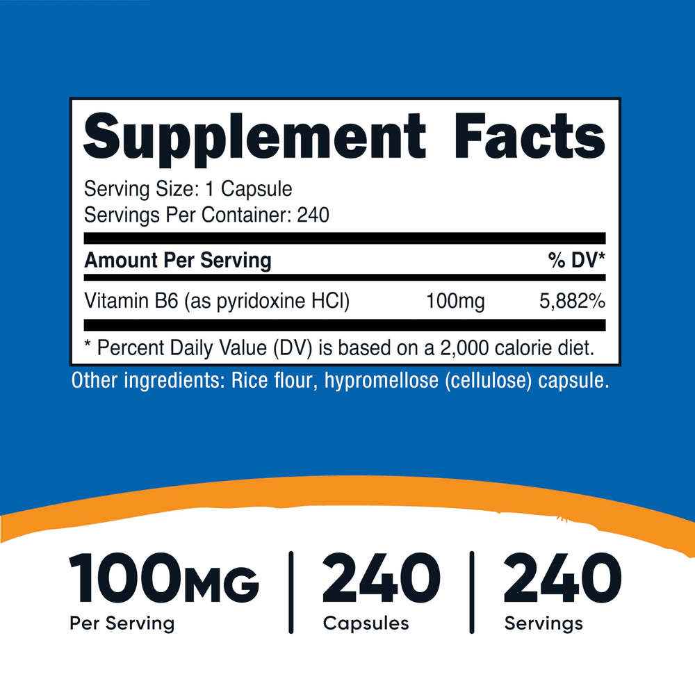 Nutricost Vitamin B6 capsules inside bottle ready for daily use