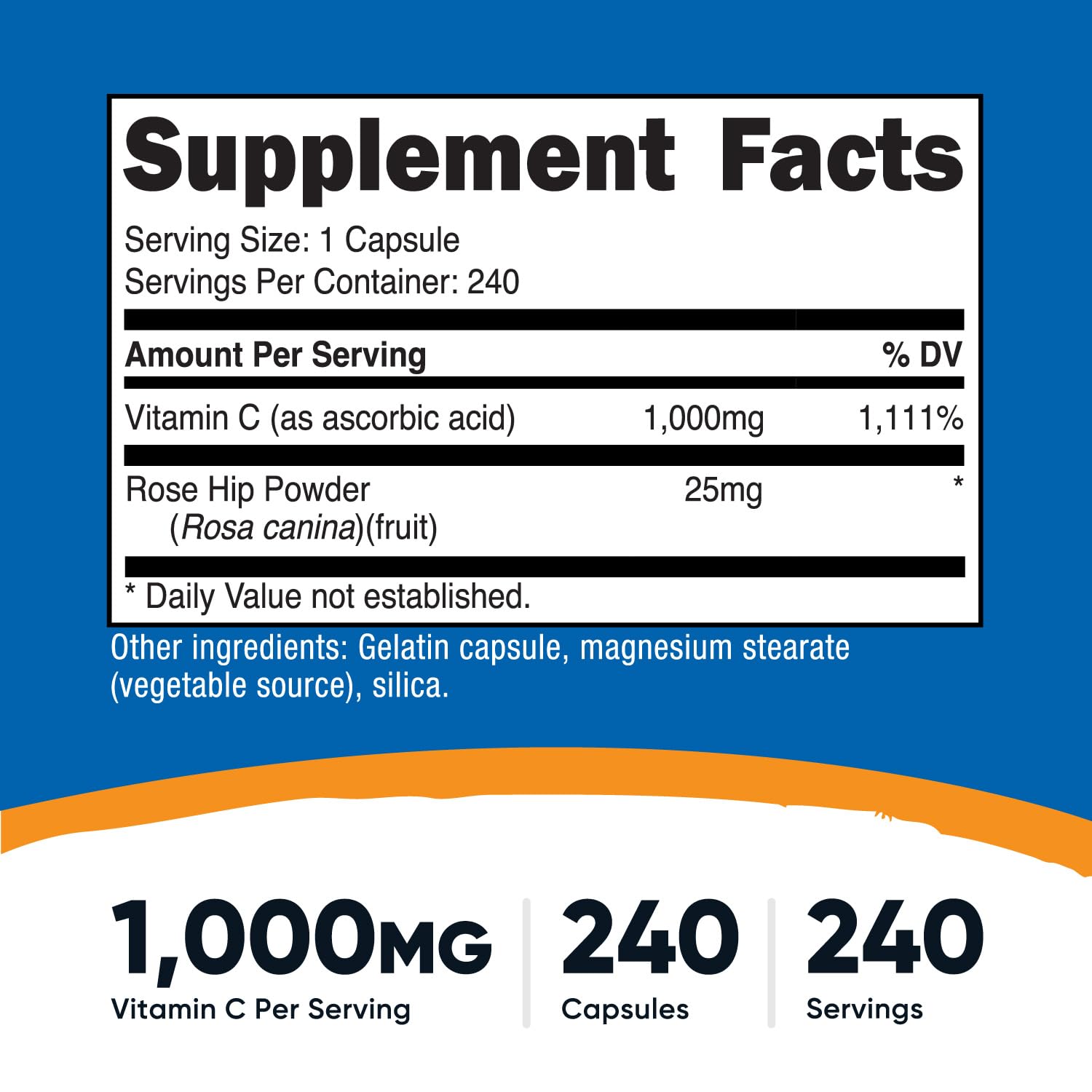 Nutricost Vitamin C with Rose Hips capsules close-up for daily supplementation