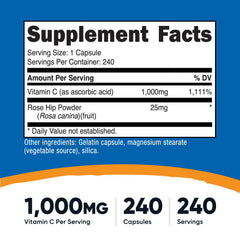 Nutricost Vitamin C with Rose Hips capsules close-up for daily supplementation