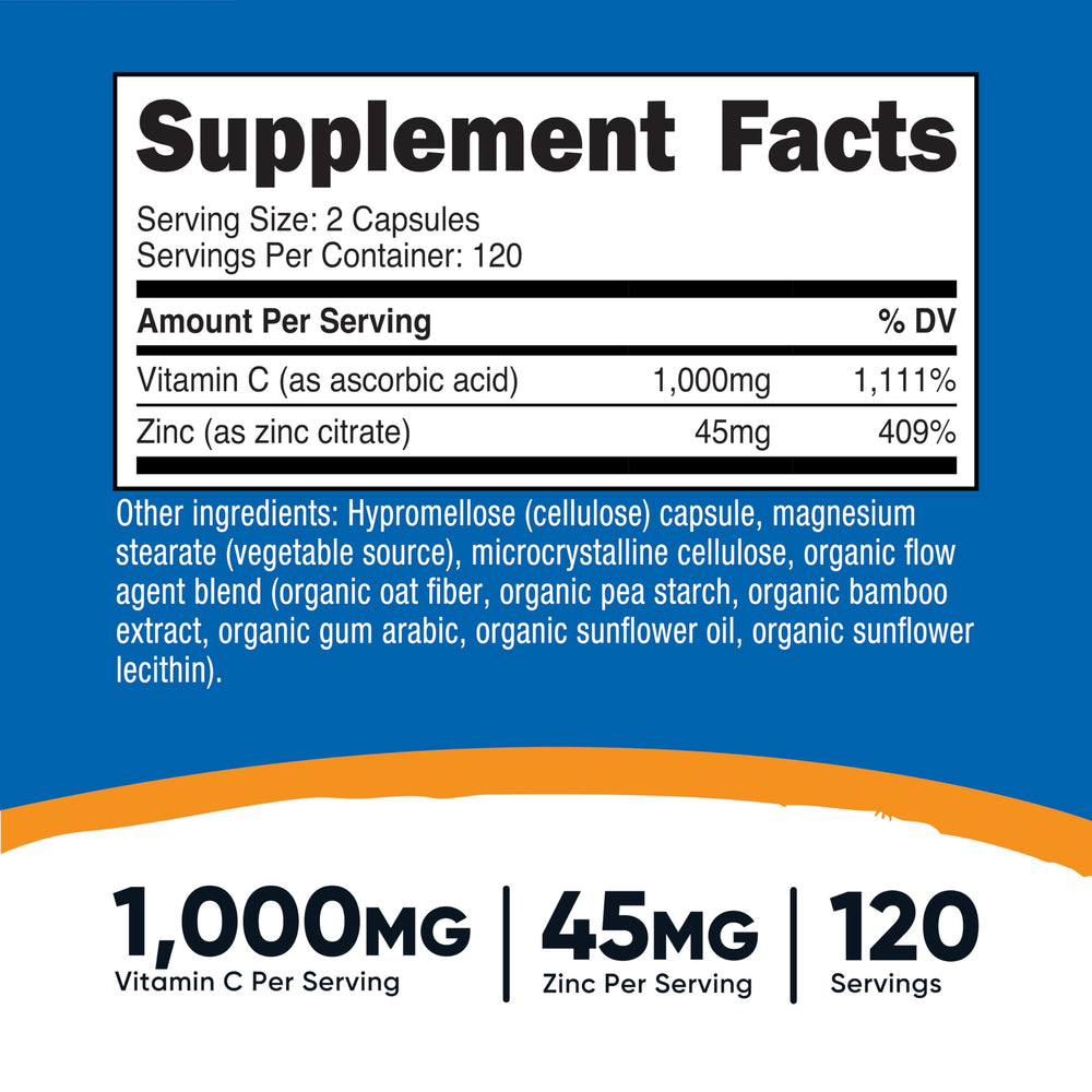 Nutricost Vitamin C with Zinc capsule closeup highlights high-potency formula for daily use