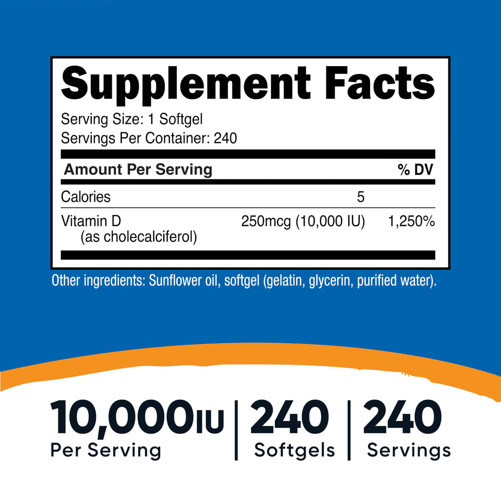 Nutricost Vitamin D3 softgel capsules convenient for daily use