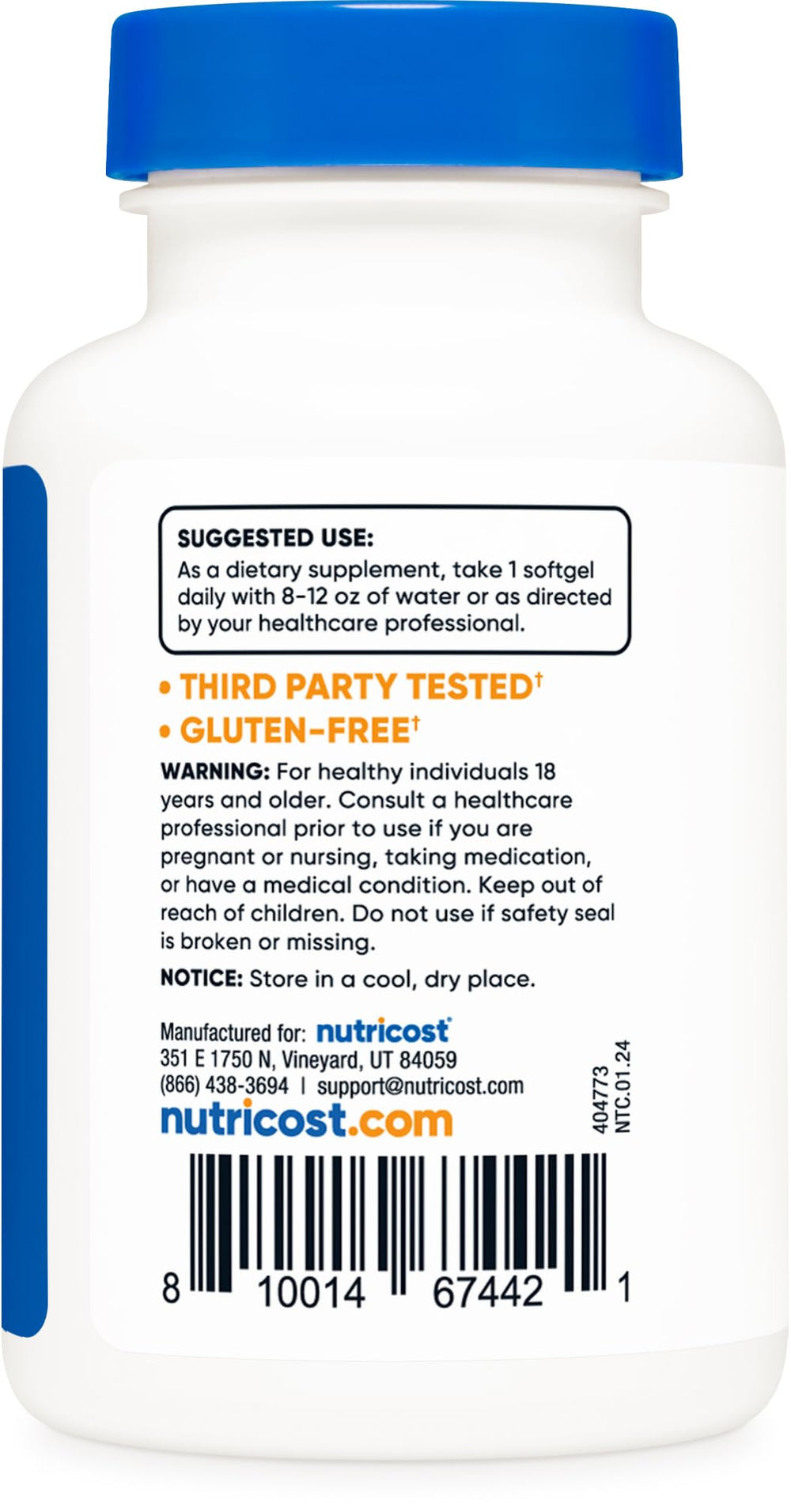 Nutricost Vitamin D3 1000 IU softgels capsule, smooth softgel for swallowing
