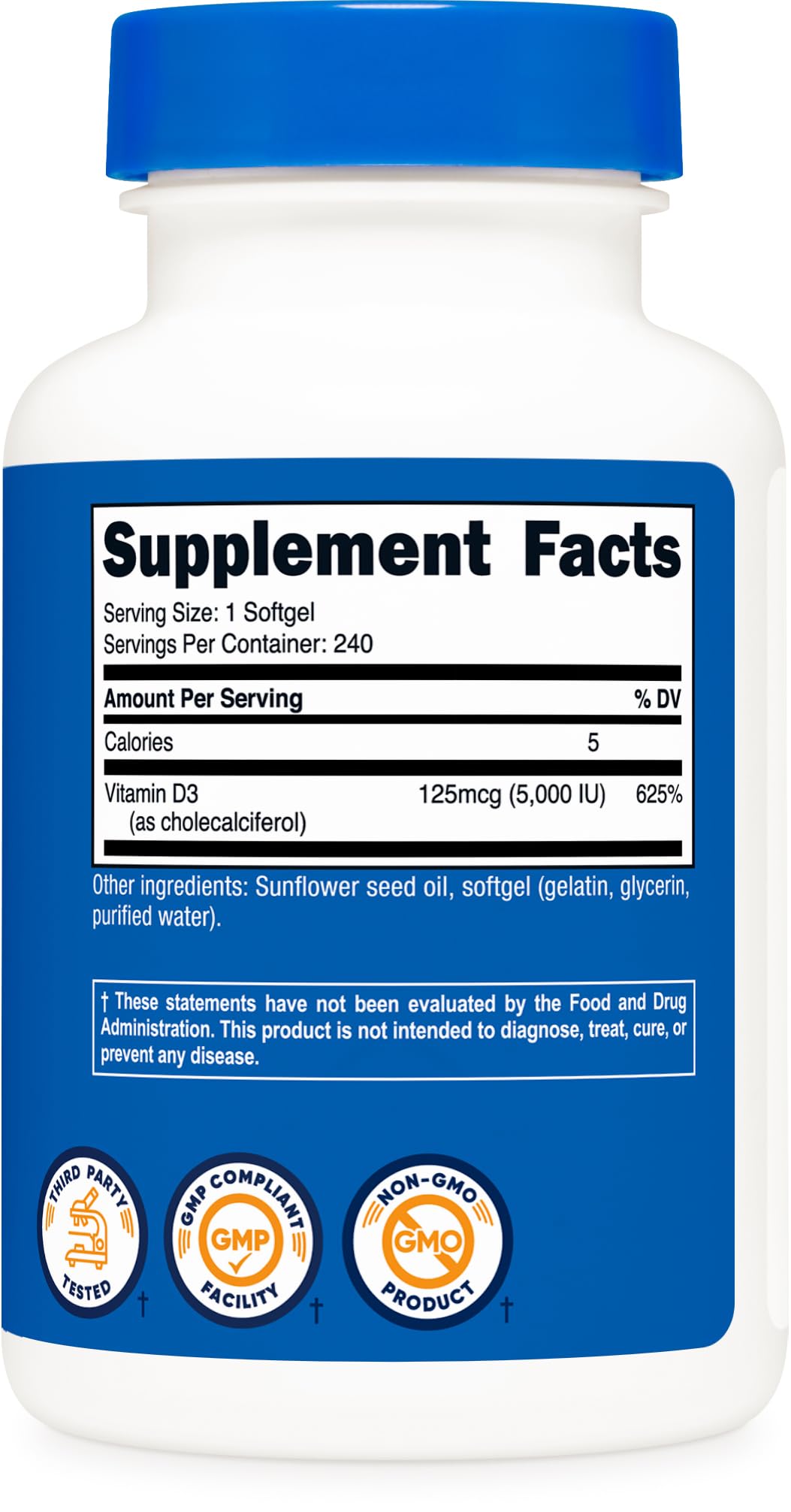 Nutricost Vitamin D3 5000 IU bottle held in hand during daily routine