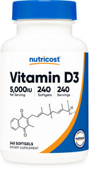Nutricost Vitamin D3 5000 IU softgel bottle for daily use