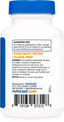 Nutricost Vitamin D3 bottle packaging on a clean shelf highlighting gluten-free claim