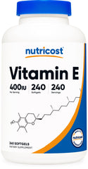 Nutricost Vitamin E 400 IU softgel bottle for daily supplementation.