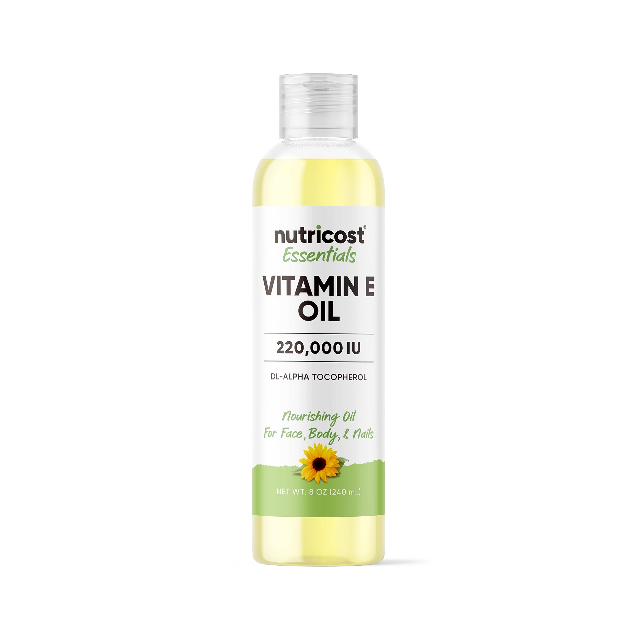 Nutricost Vitamin E Oil 8oz bottle for nourishing skin and hair care.