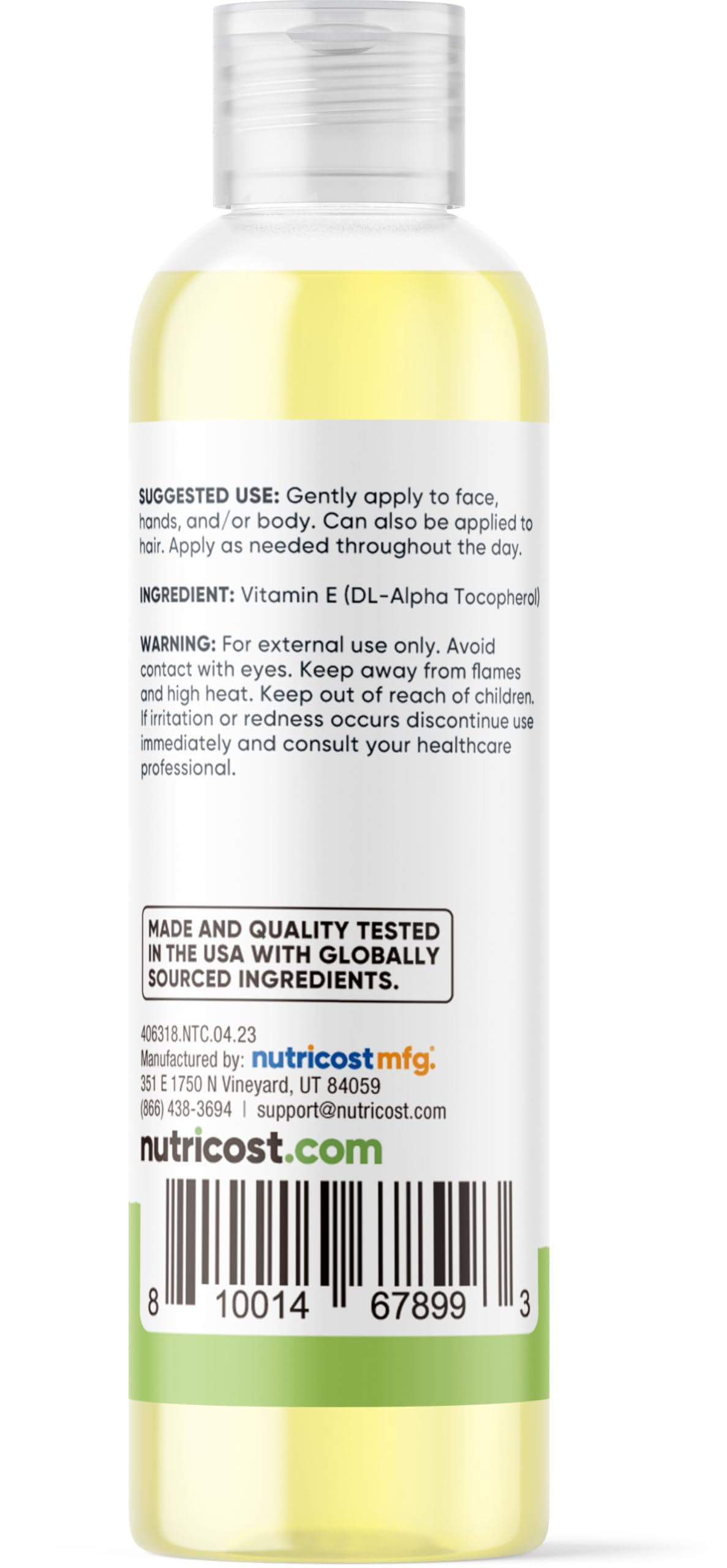 Nutricost Vitamin E Oil pour illustrating easy daily skincare routine.
