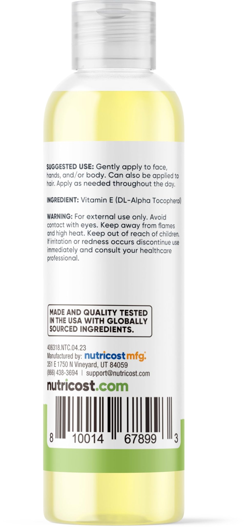 Nutricost Vitamin E Oil pour illustrating easy daily skincare routine.