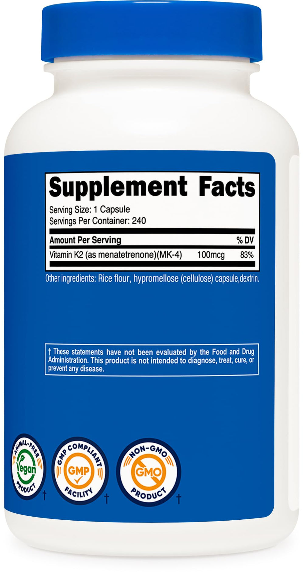 Manufacturing facility ensures quality in NSF GMP FDA registered Nutricost Vitamin K2 MK4.