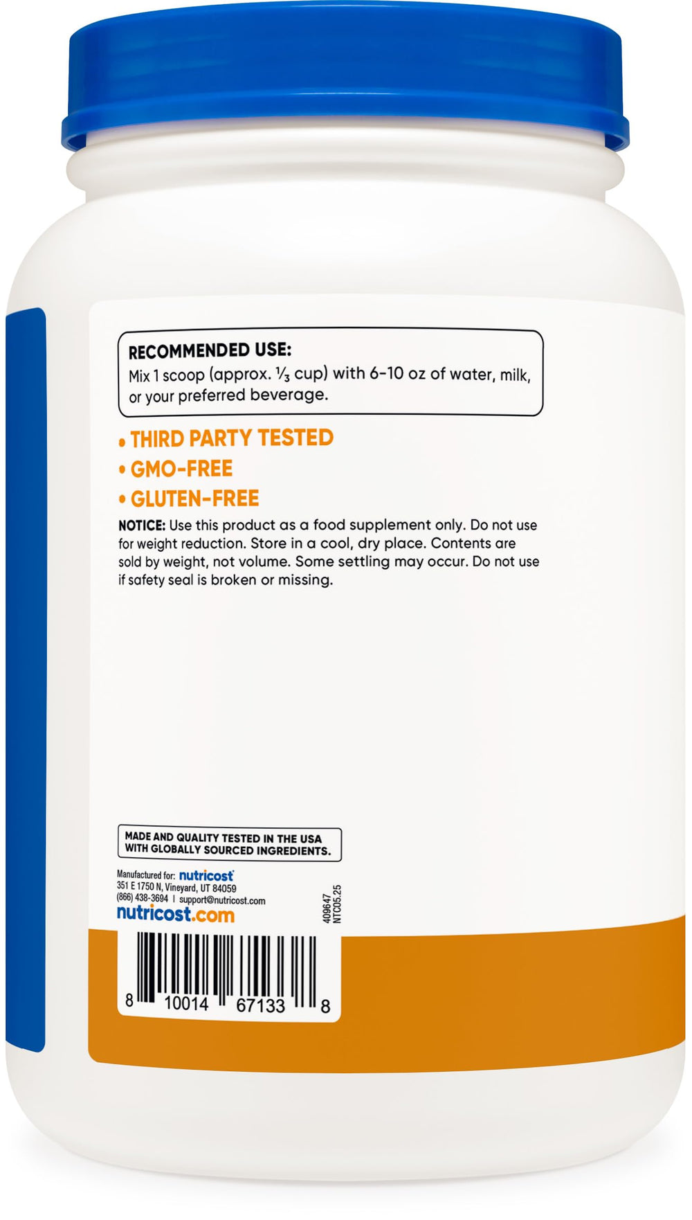 Nutricost whey concentrate bag with ingredients and scoop