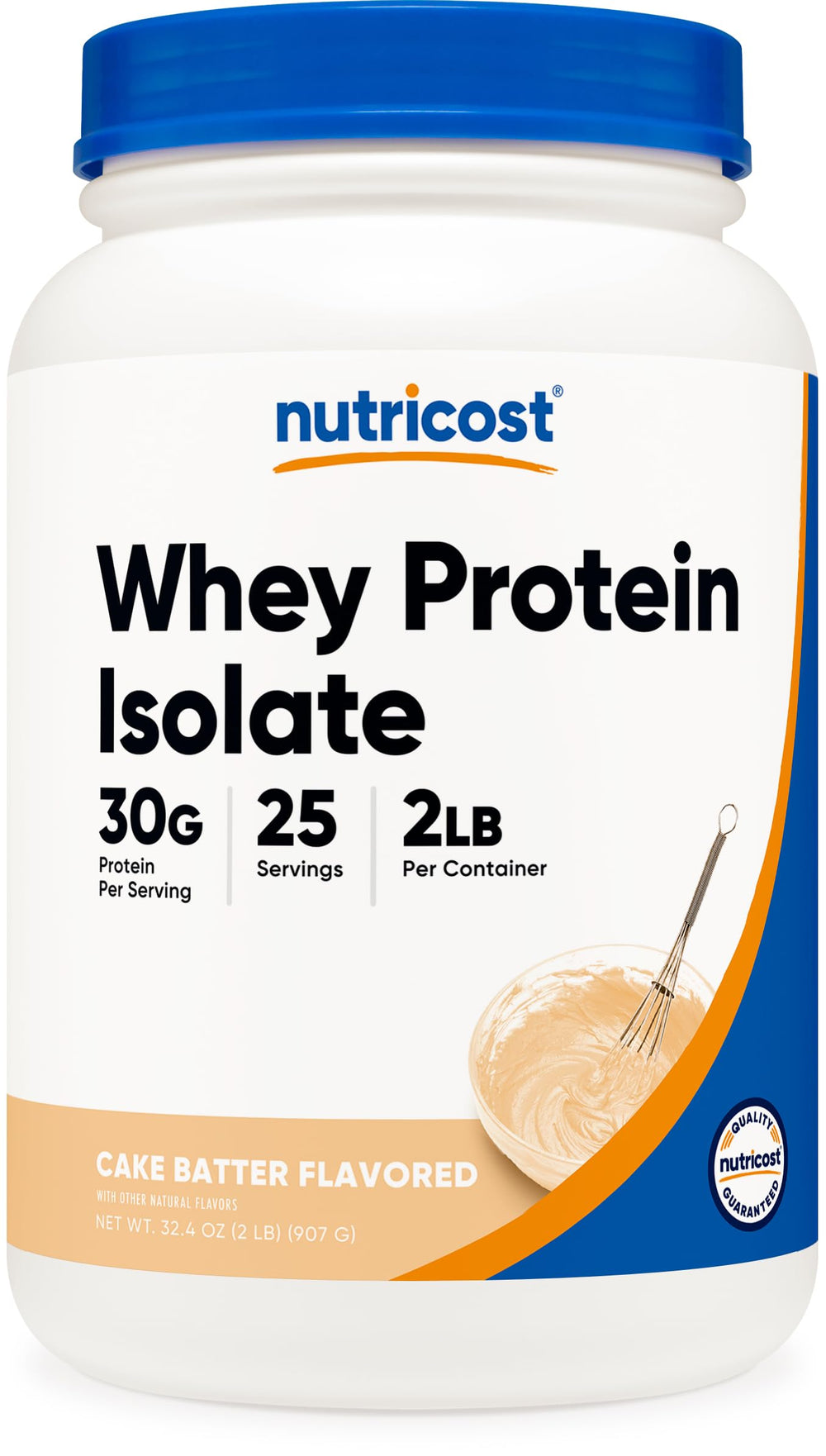Nutricost Whey Isolate Cake Batter bottle for post-workout recovery and tasty protein.