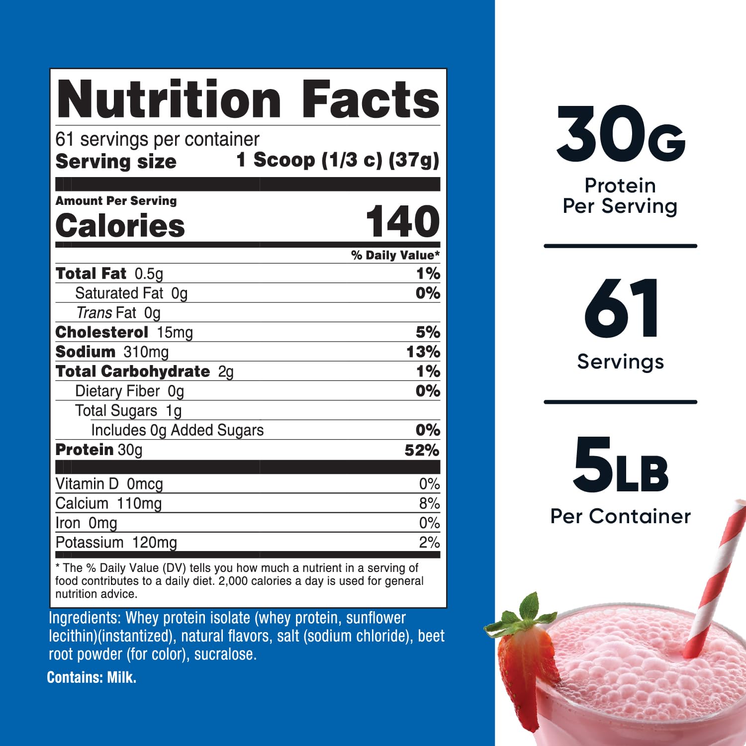 Nutricost Whey Isolate Strawberry Milkshake scoop for easy 30 g servings.