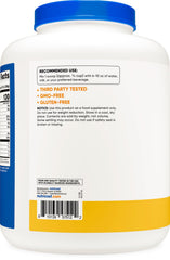 Nutricost bottle label close-up notes gluten-free and GMO-free claims.