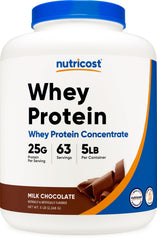 Nutricost Whey Protein Concentrate Chocolate bottle front view for post-workout fueling