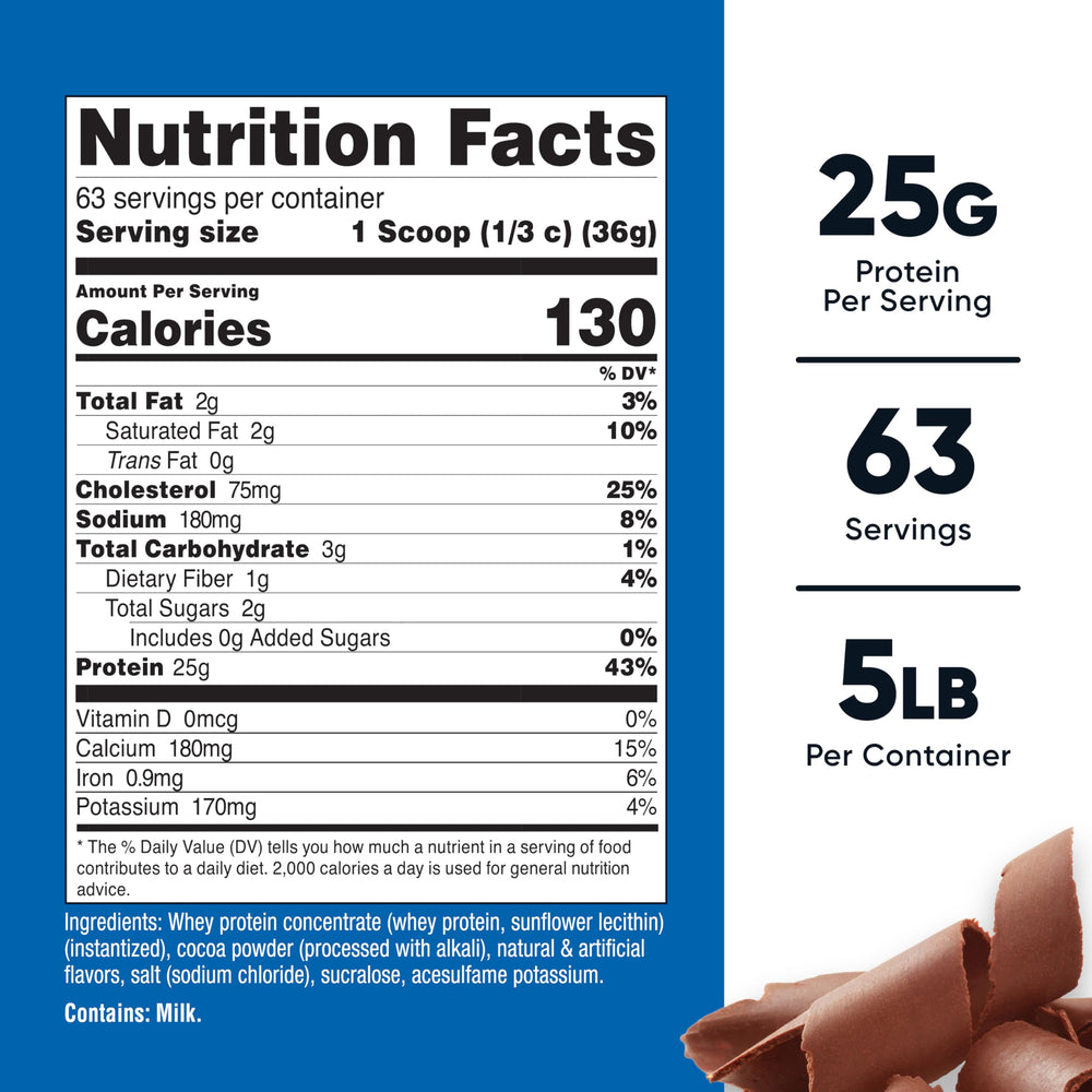 Nutricost Whey Protein Concentrate Chocolate label close-up showing non-GMO gluten-free promise