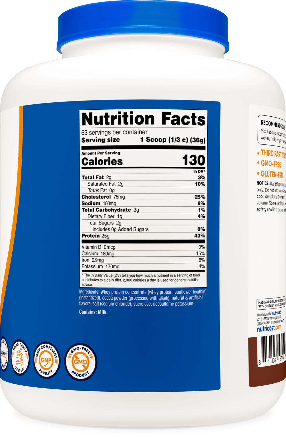 Nutricost 5 lb bottle side view for long-lasting protein supply