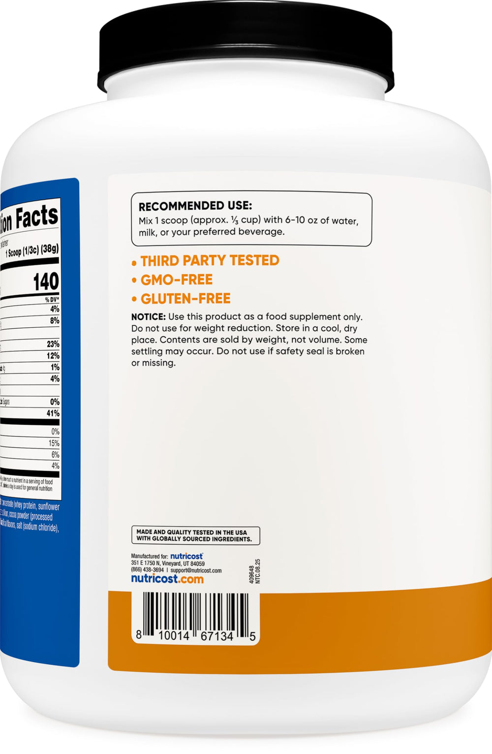 Nutricost packaging emphasizing gluten-free and non-GMO ingredients