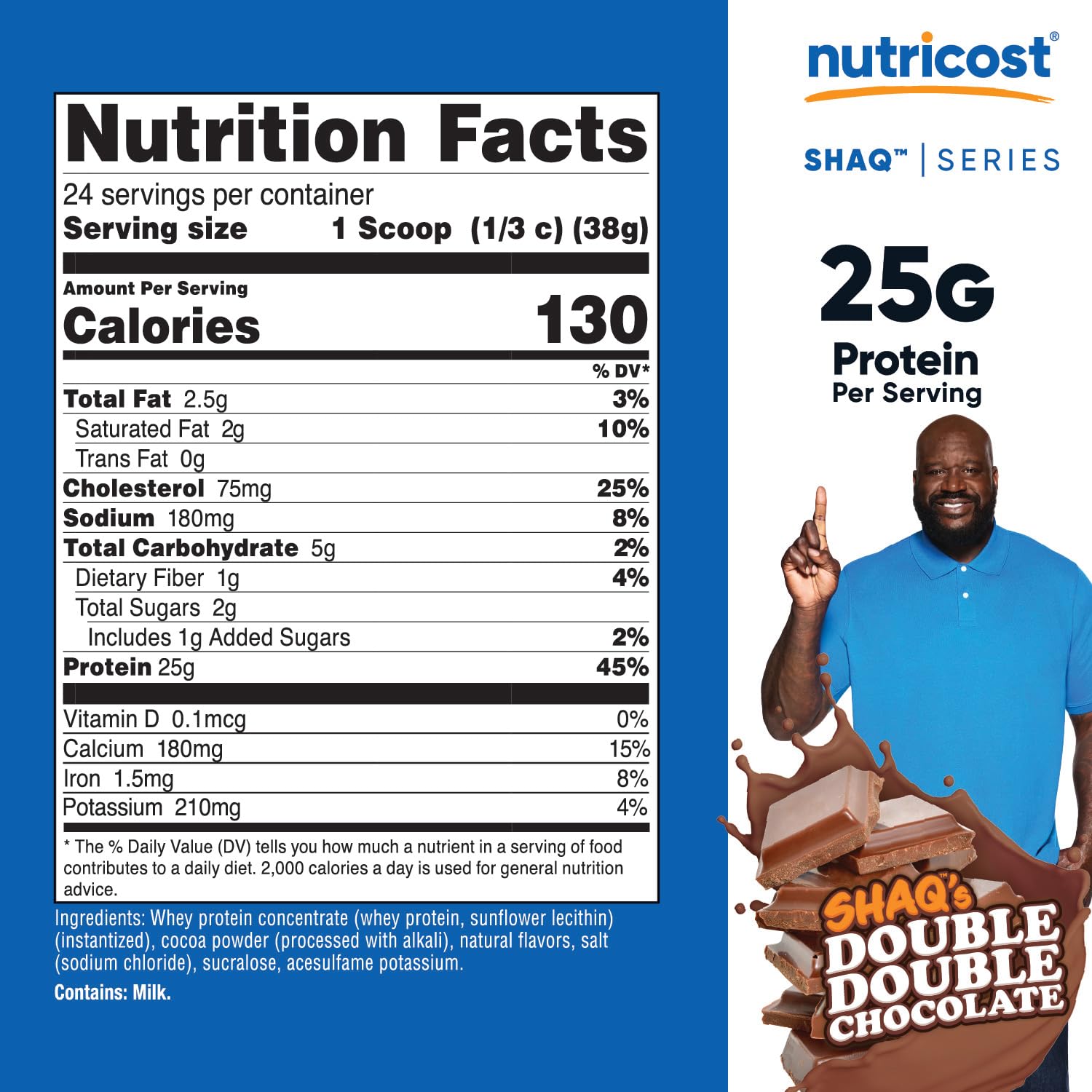 Nutricost Shaq's Double Double Chocolate shaker shows creamy post-workout shake option.