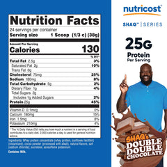 Nutricost Shaq's Double Double Chocolate shaker shows creamy post-workout shake option.