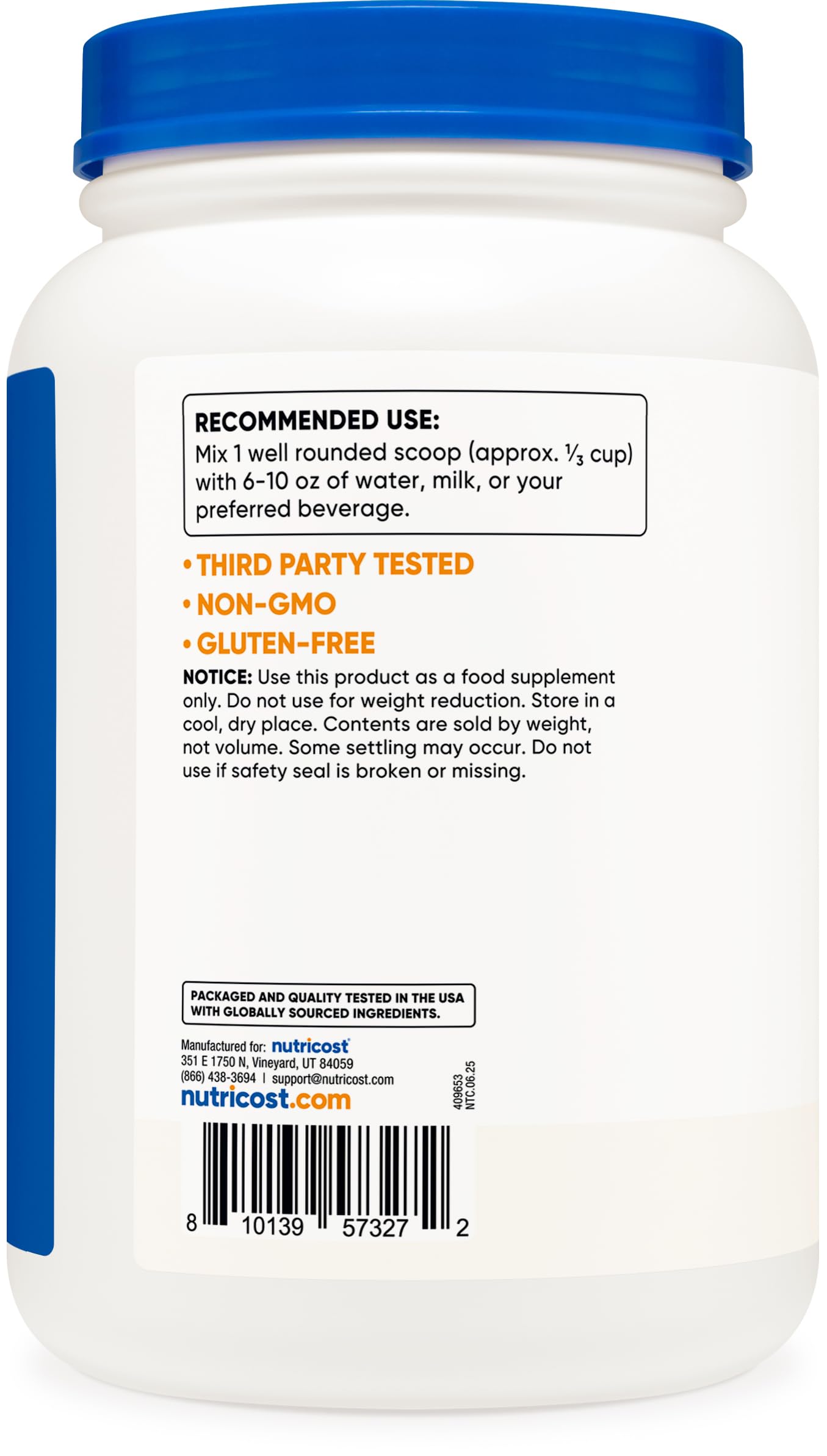 Nutricost Whey Protein Concentrate ingredients label for clear nutrition info