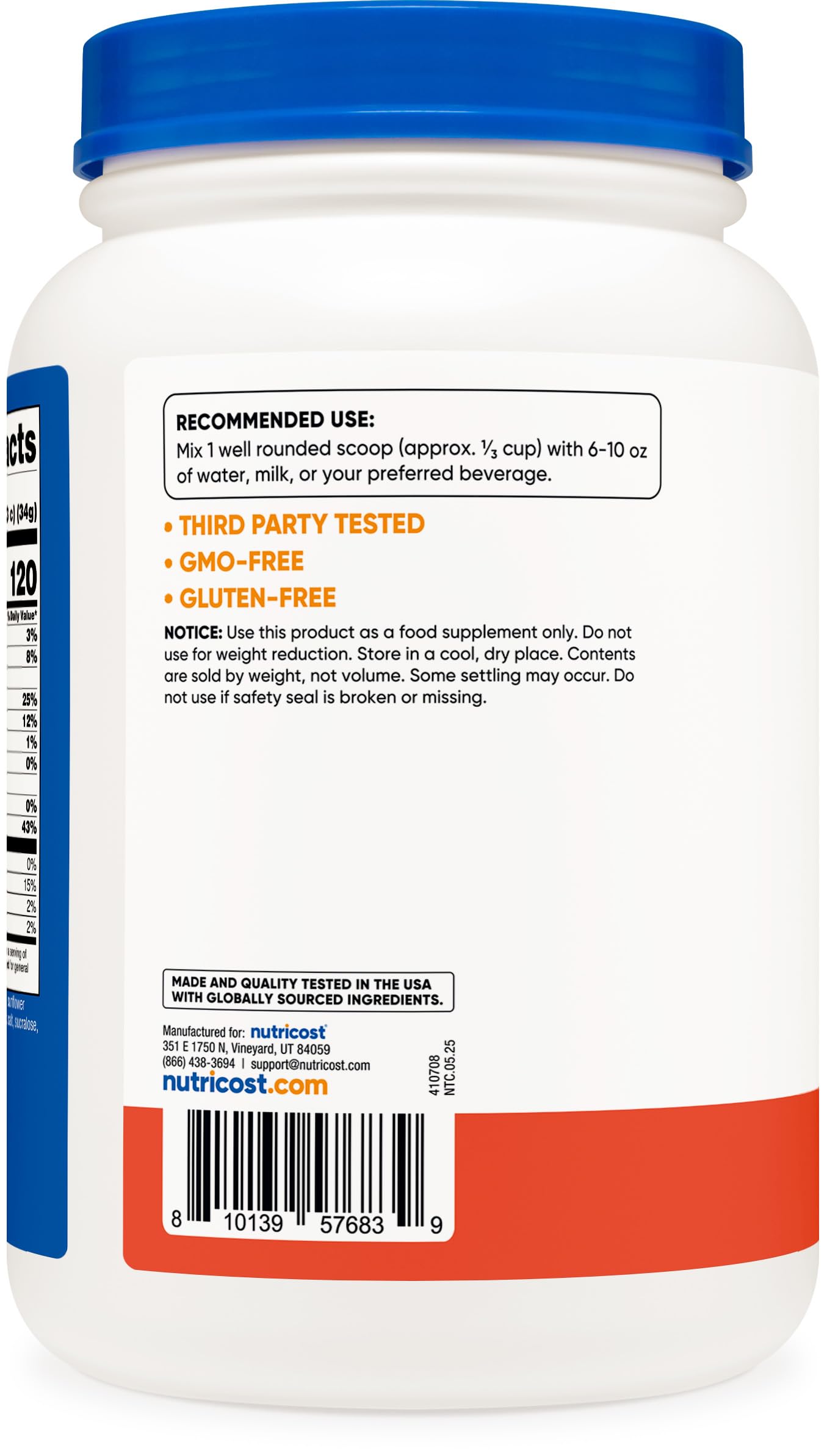 Nutricost product with scoop pouring into glass shows quick blending
