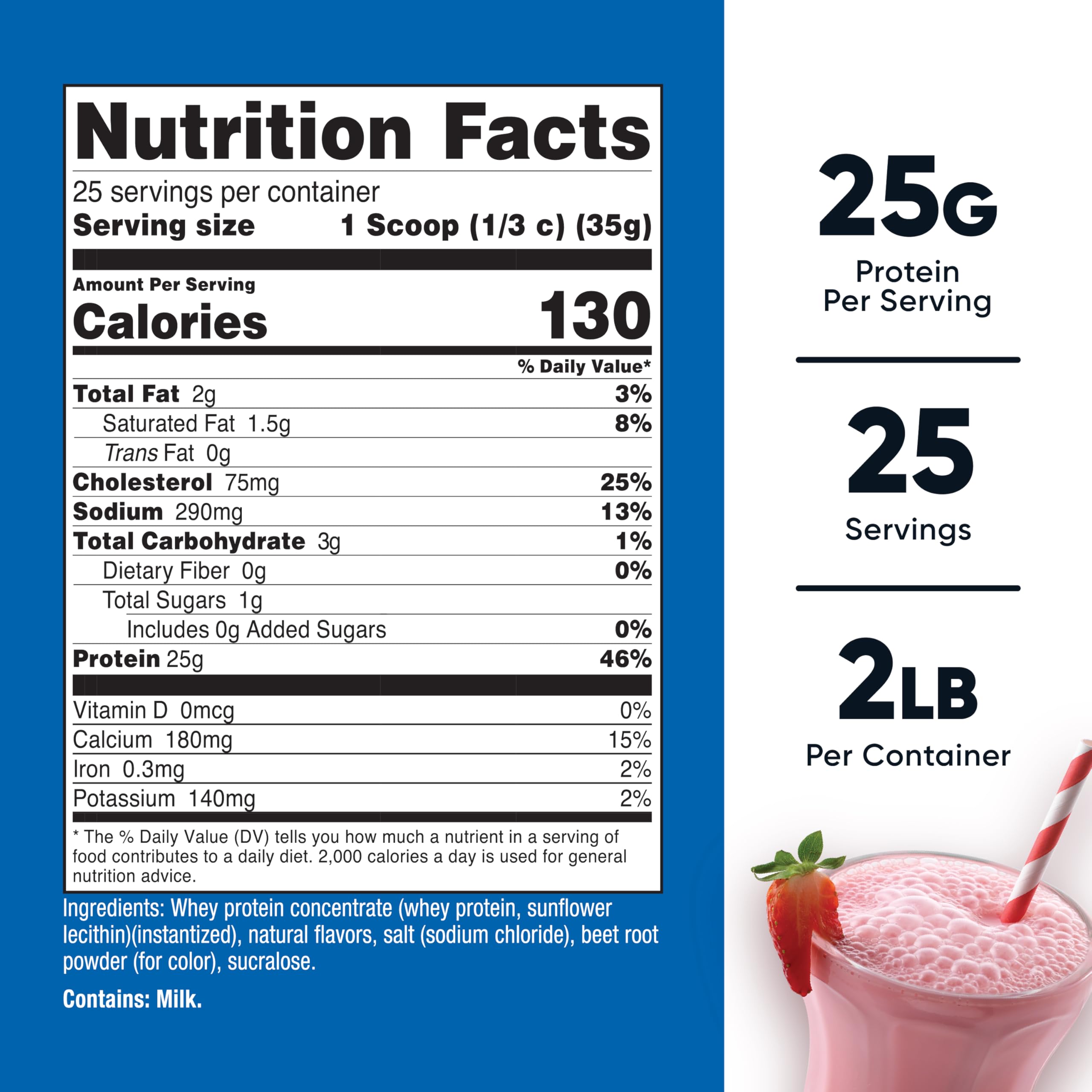 Nutricost whey protein concentrate strawberry milkshake on kitchen counter, post-workout shake idea