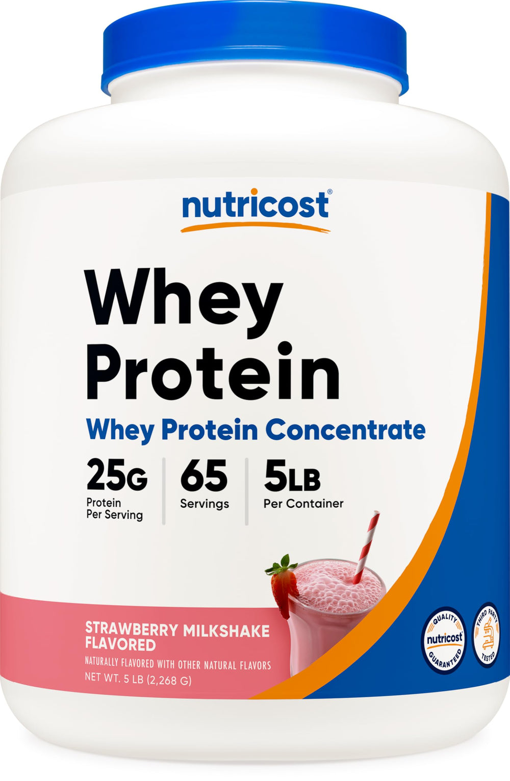 Nutricost whey protein concentrate strawberry milkshake bottle for smooth post-workout shakes