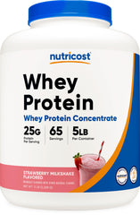 Nutricost whey protein concentrate strawberry milkshake bottle for smooth post-workout shakes