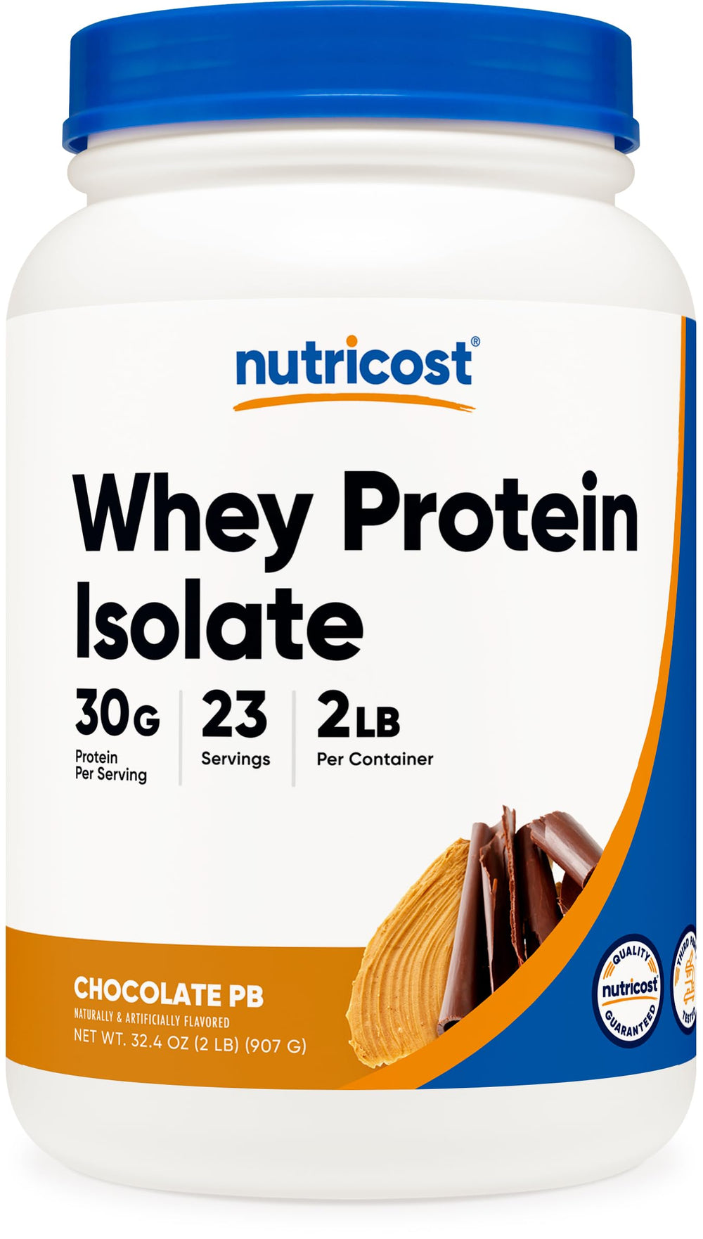 Nutricost Whey Protein Isolate chocolate peanut butter 2lb tub for post-workout shakes