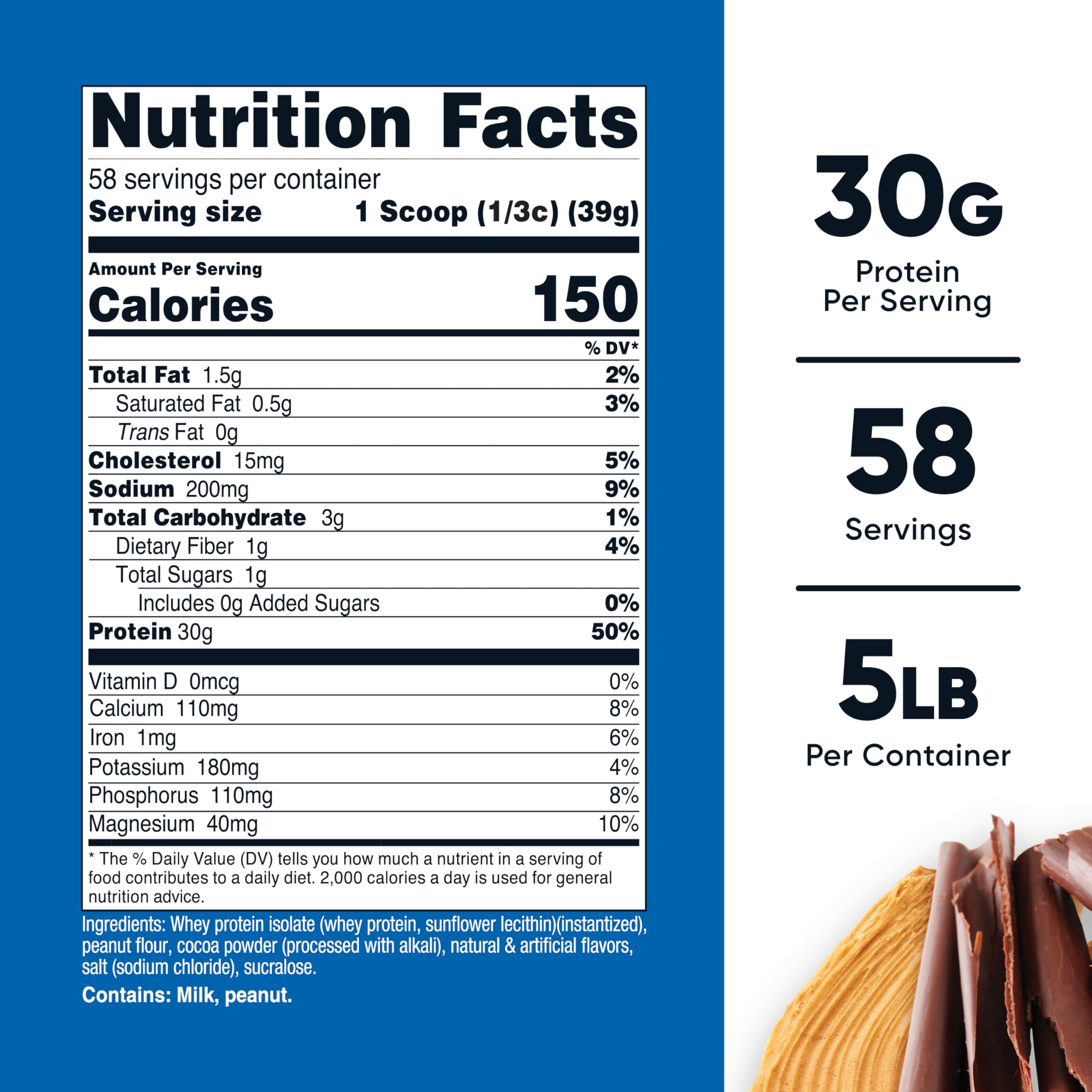Scoop of Nutricost whey protein isolate with 30 g protein per serving.