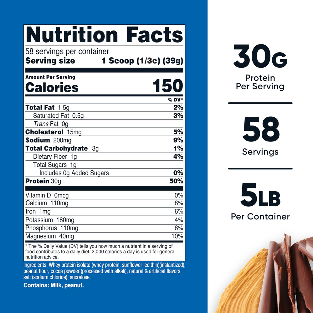 Scoop of Nutricost whey protein isolate with 30 g protein per serving.