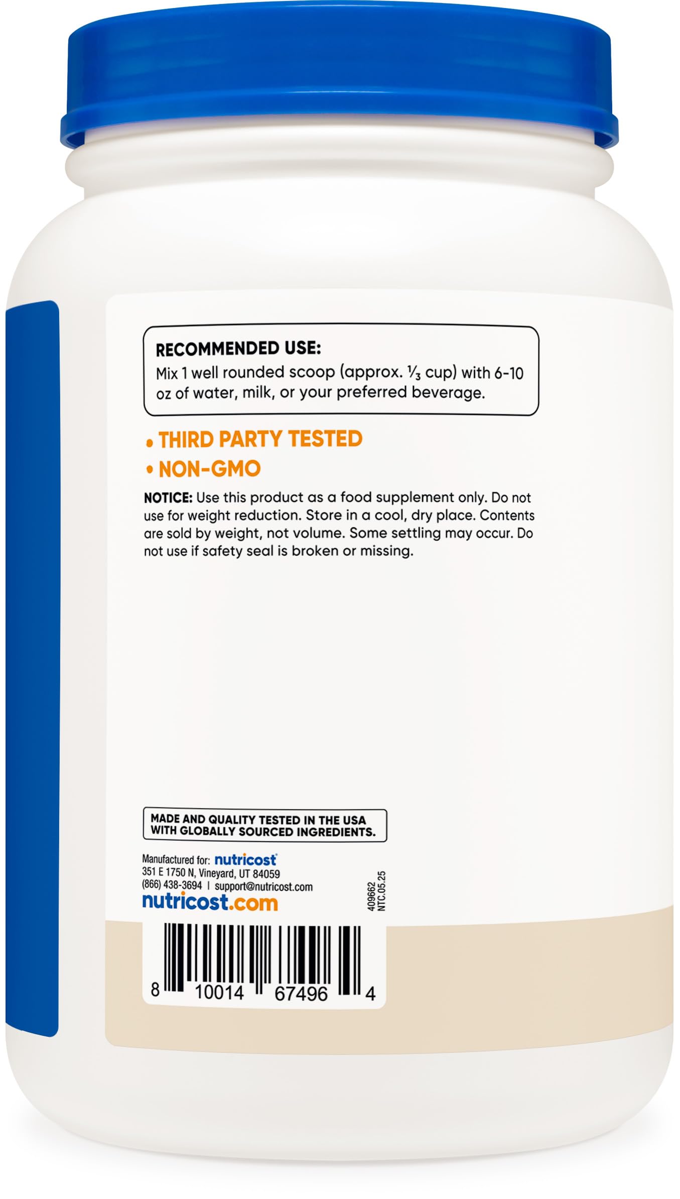 Nutricost Cookies N Cream label close-up showing nutrition and gluten allergen