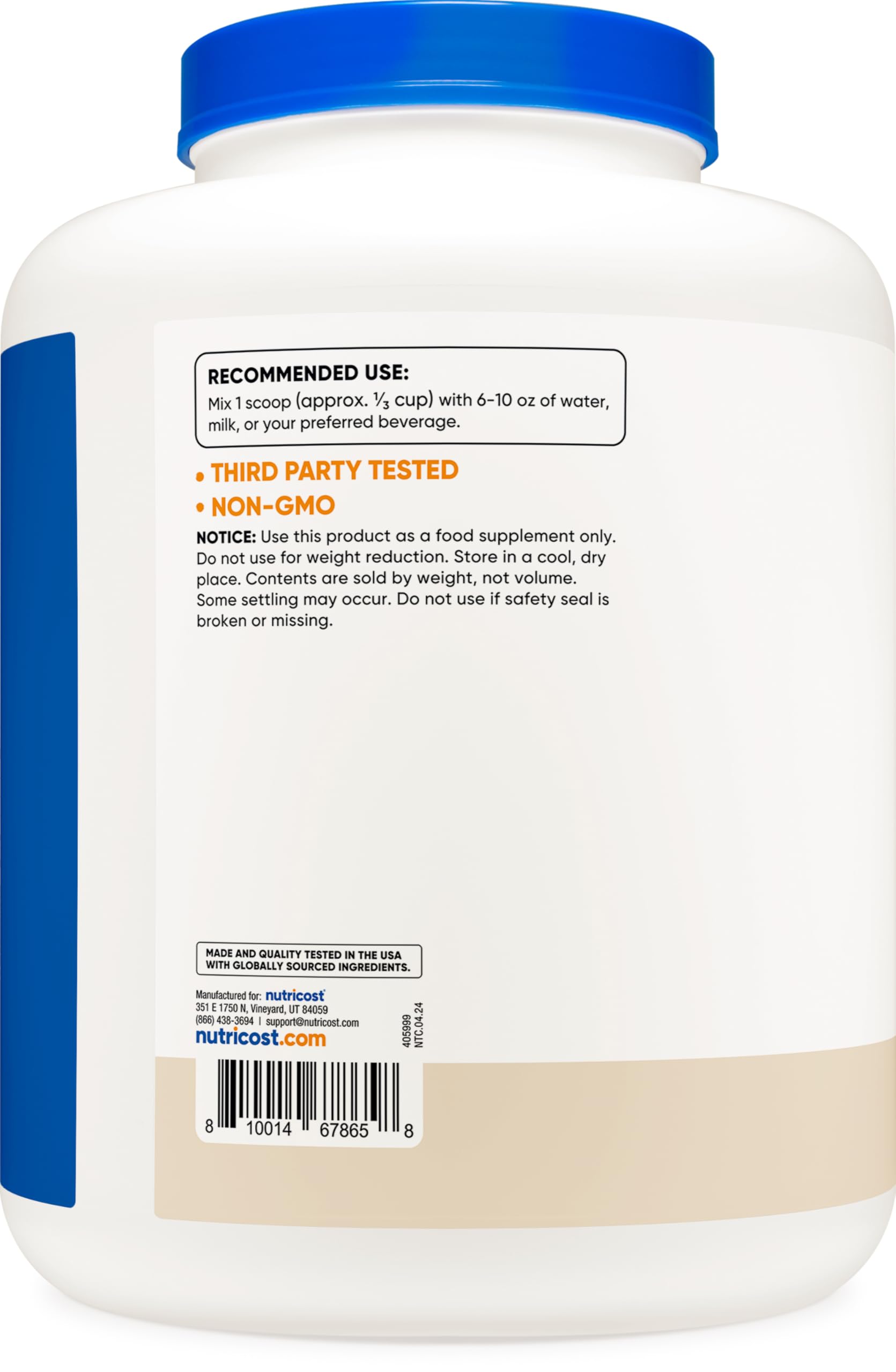Nutricost label with NSF GMP FDA badges signaling quality manufacturing.
