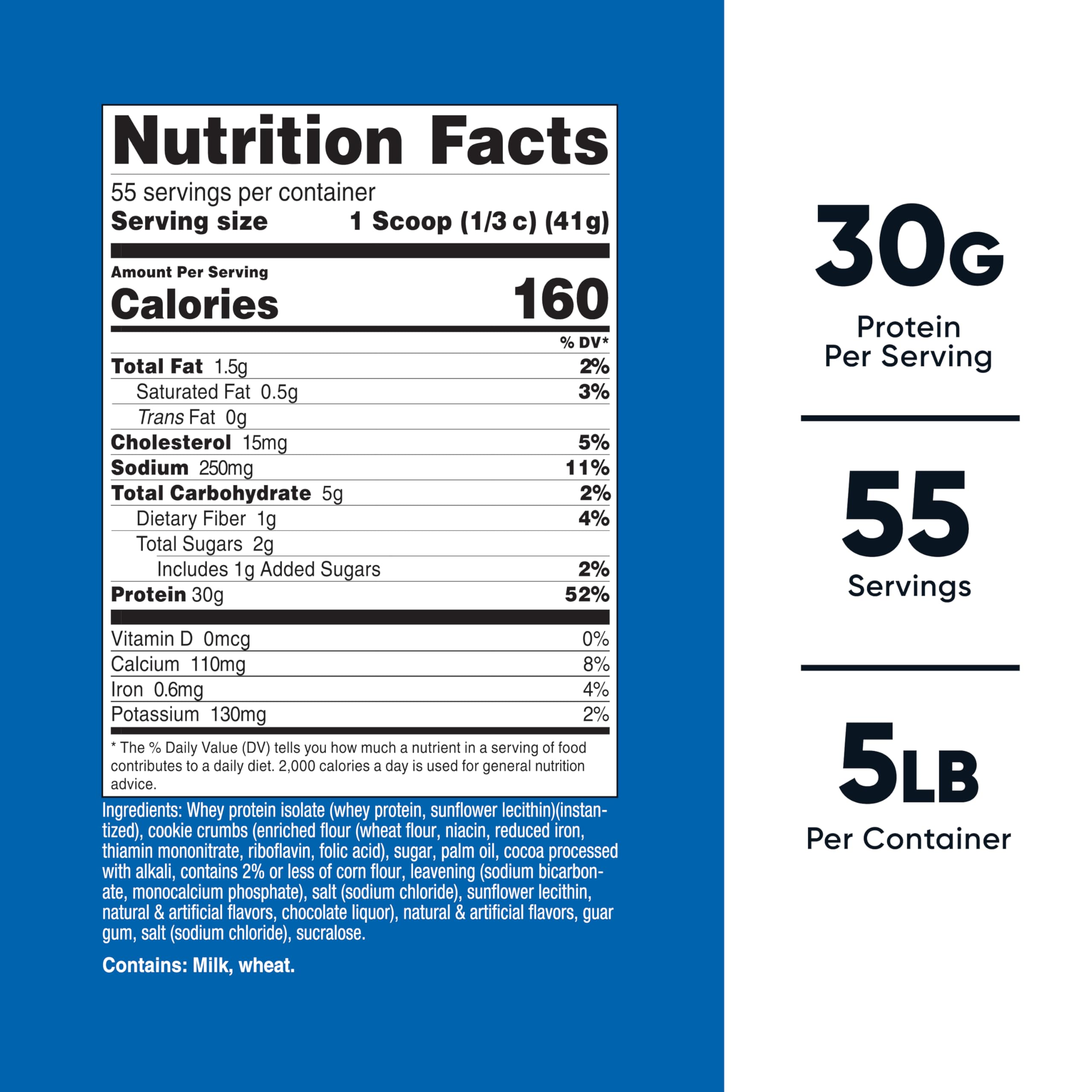 Nutricost Cookies N Cream powder scoop shows 30 g protein per serving for performance.