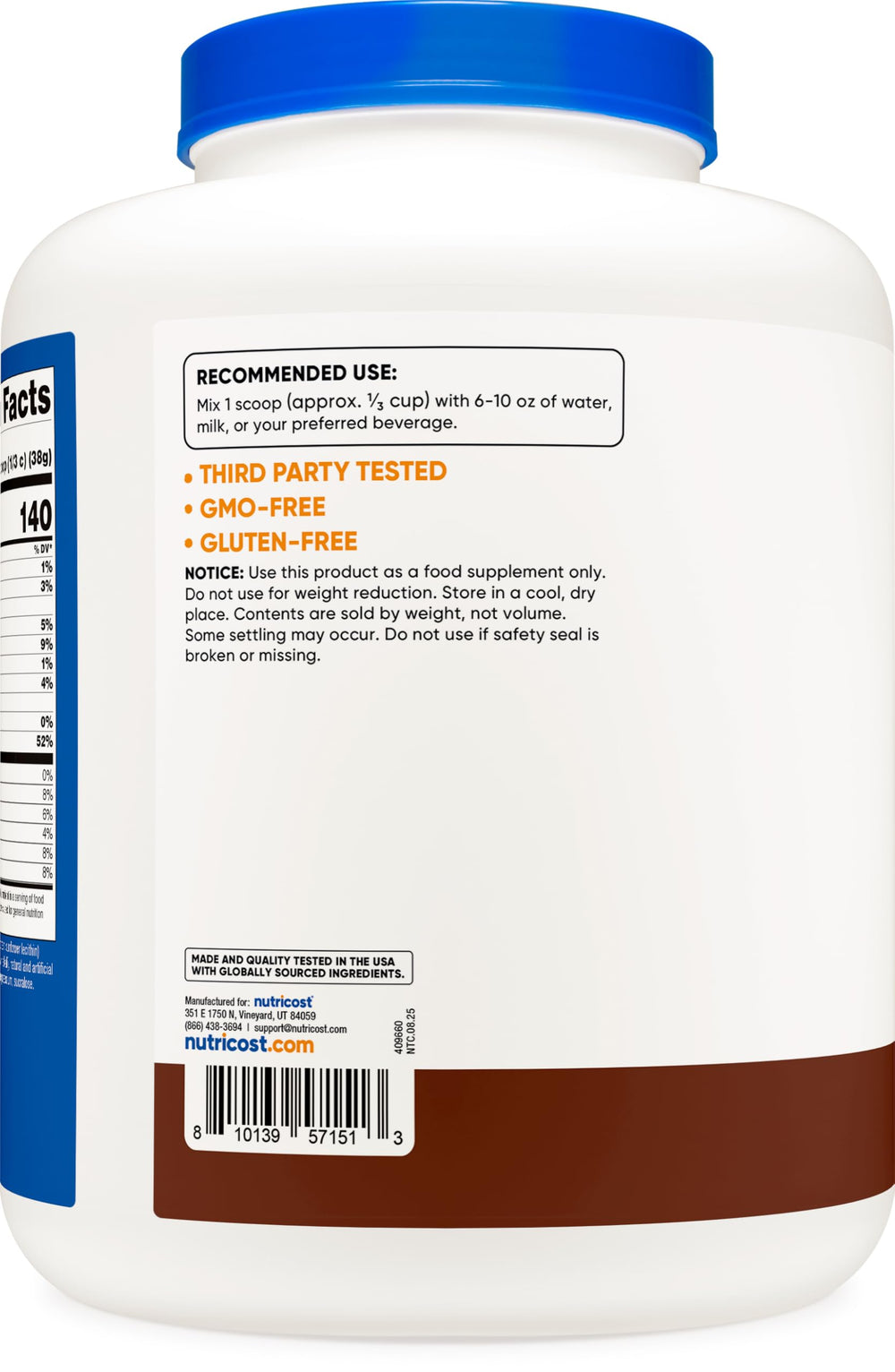 Nutricost nutrition facts panel shows protein amount per scoop