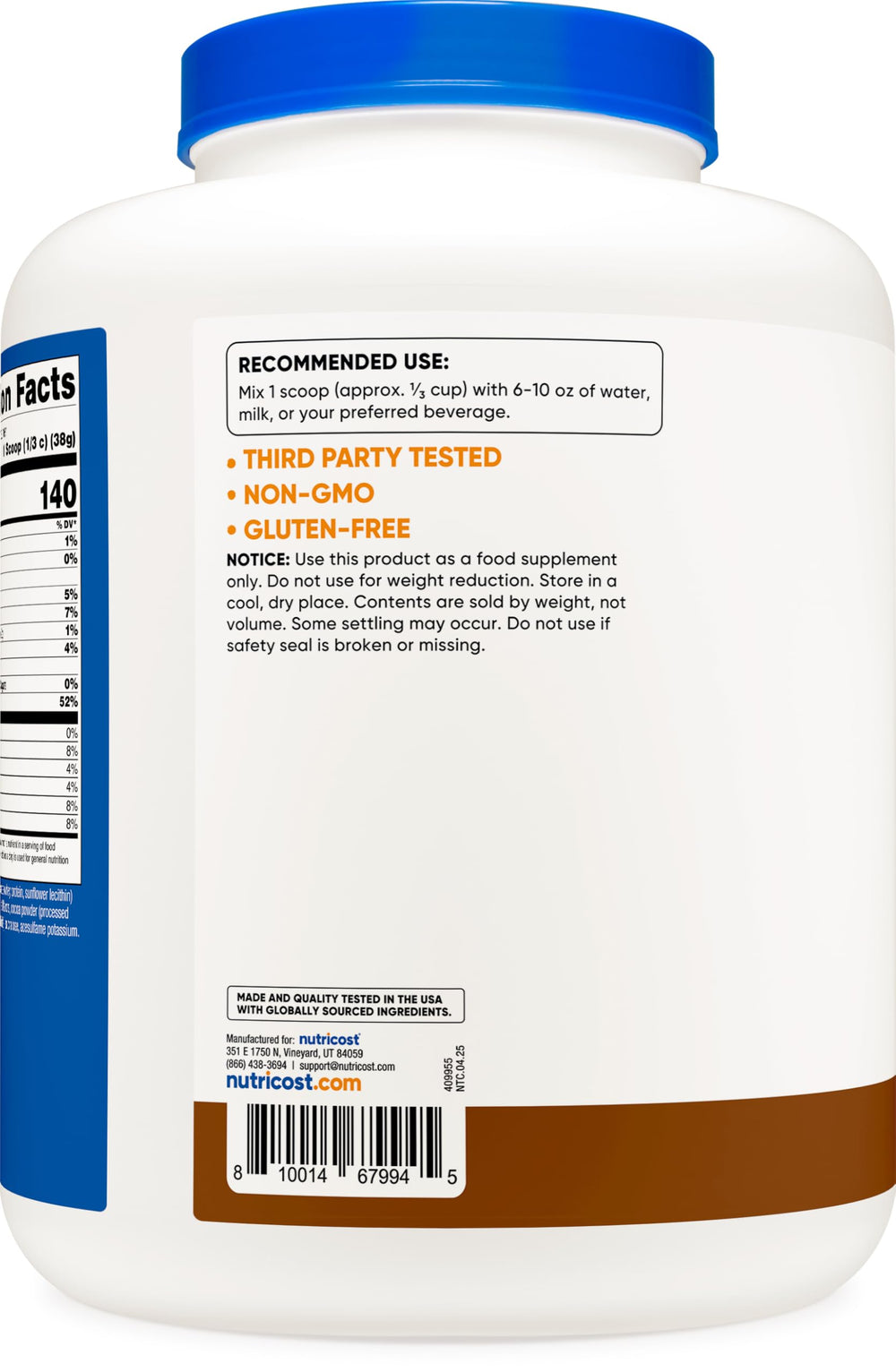Nutricost Whey Protein Isolate Mocha nutrition label close-up for details