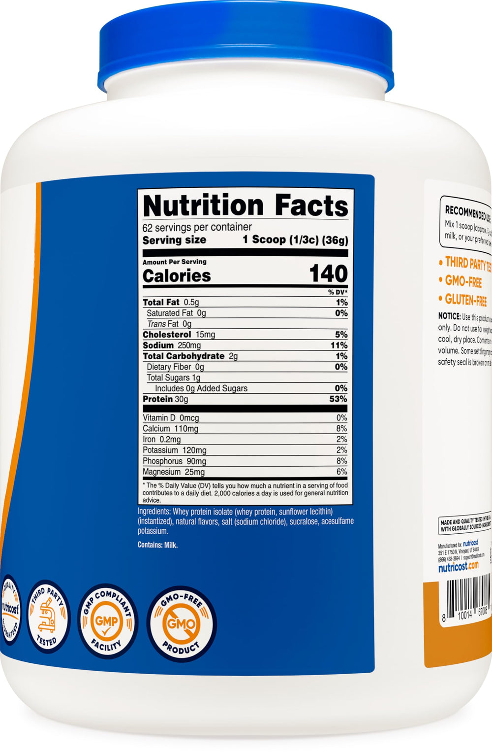 Nutricost label close-up showing Non-GMO and gluten-free qualities
