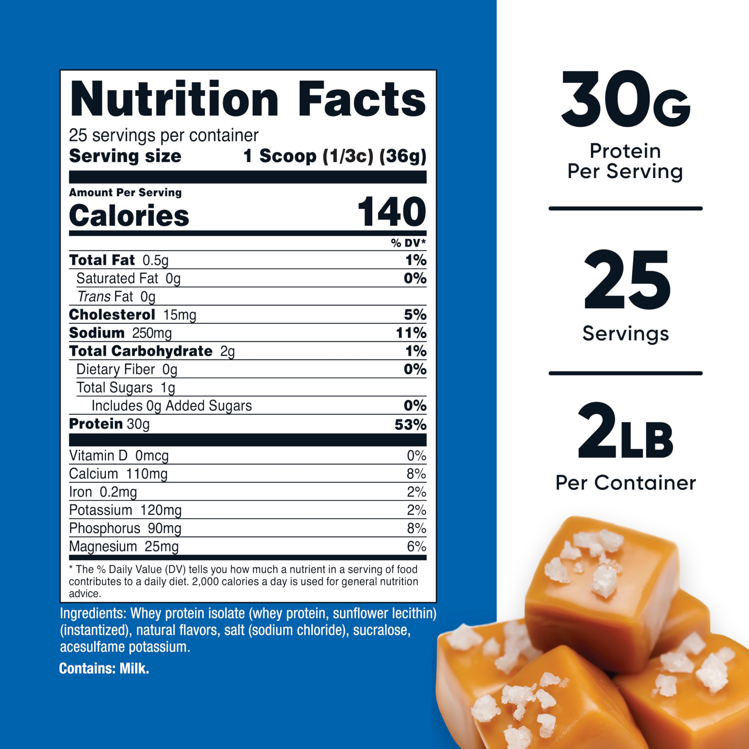 Nutricost Salted Caramel scoop measuring a precise 30g serving.
