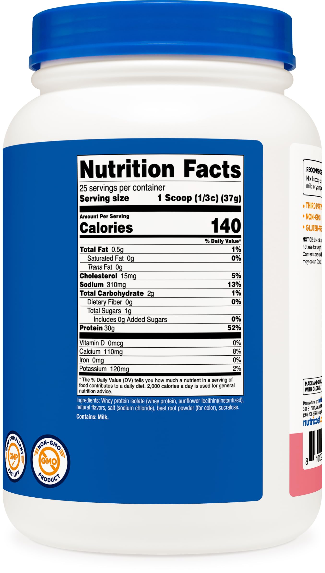 Nutricost packaging highlights undenatured whey protein isolate quality