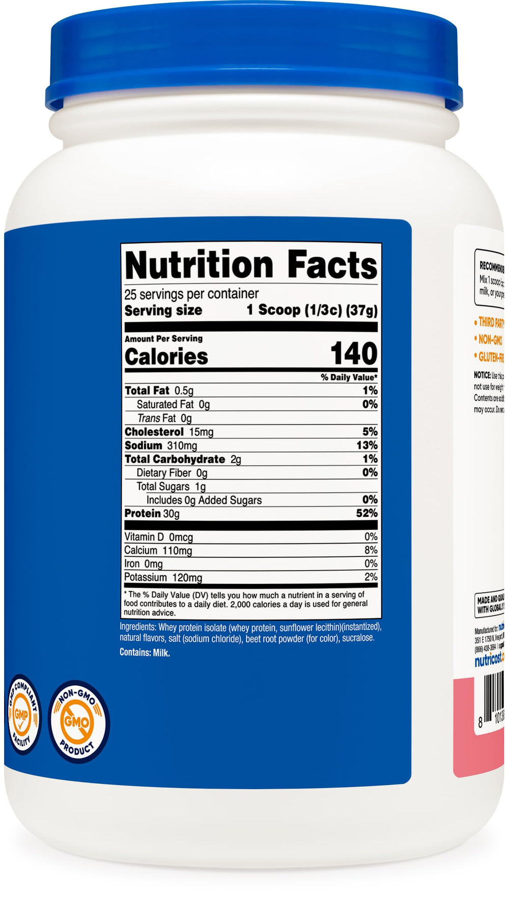 Nutricost packaging highlights undenatured whey protein isolate quality