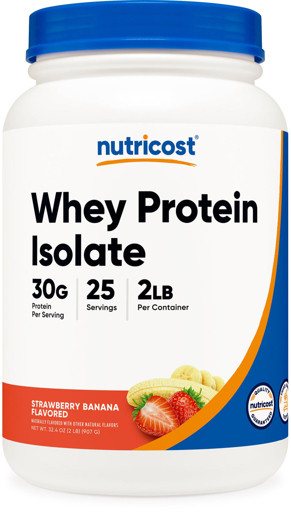 Nutricost Whey Protein Isolate strawberry banana tub for protein-packed shakes