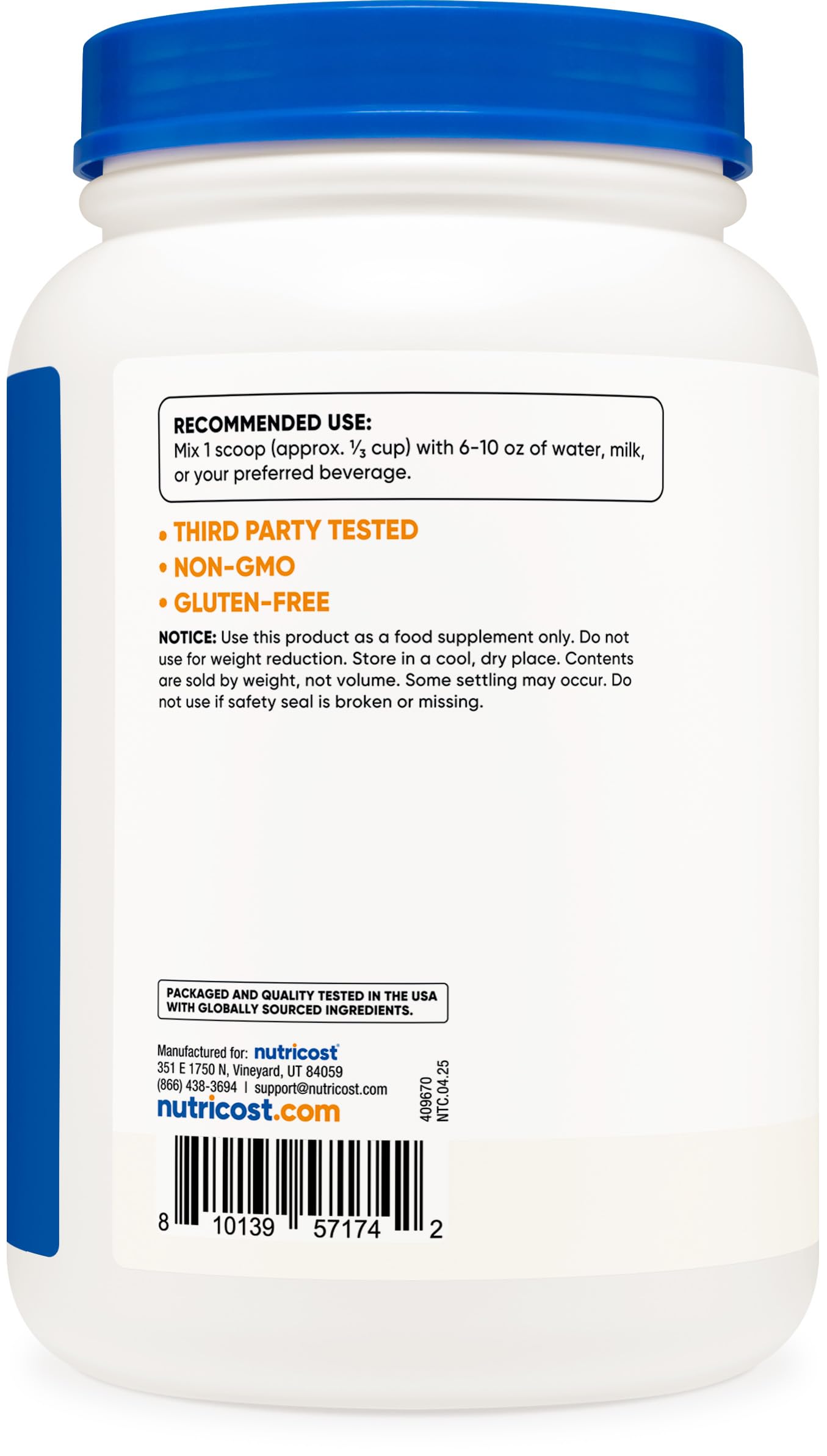 Nutricost production facility image underlines GMP-compliant, FDA-registered manufacturing standards